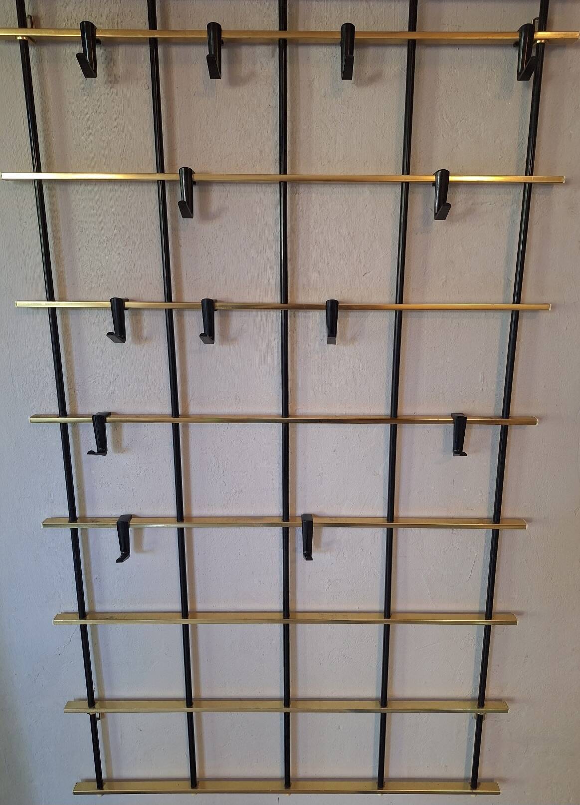 Wall-mounred brass and metal coat and hat rack, 1960s