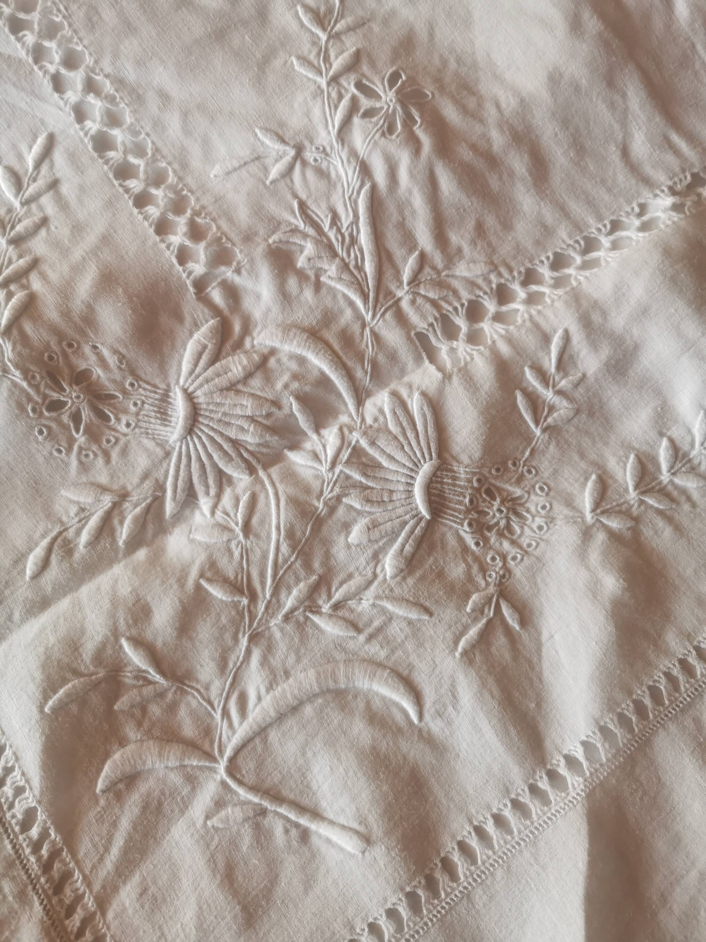 Large antique linen sheet monogrammed AH