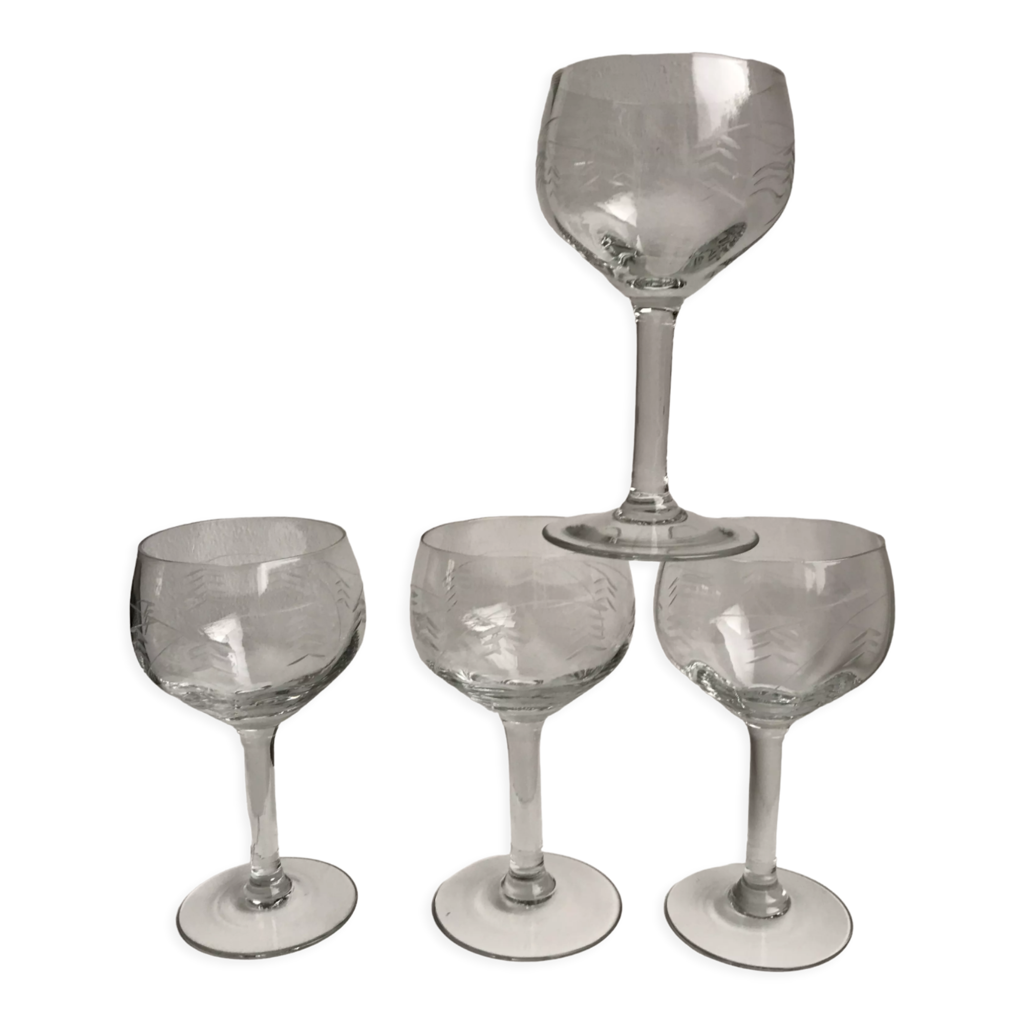 Set of 4 crystal wine glasses engraved 50-60s