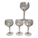 Set of 4 crystal wine glasses engraved 50-60s