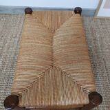 Vintage woven straw wooden stool
