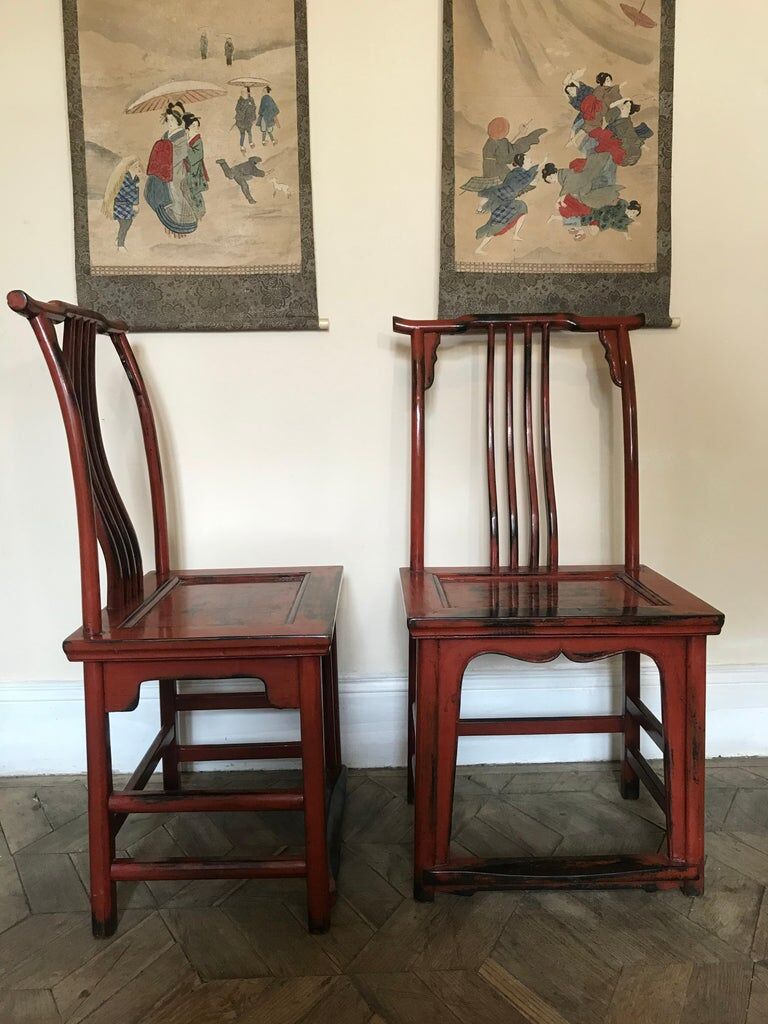 Pair of Chinese chairs, lacquered red, twentieth century