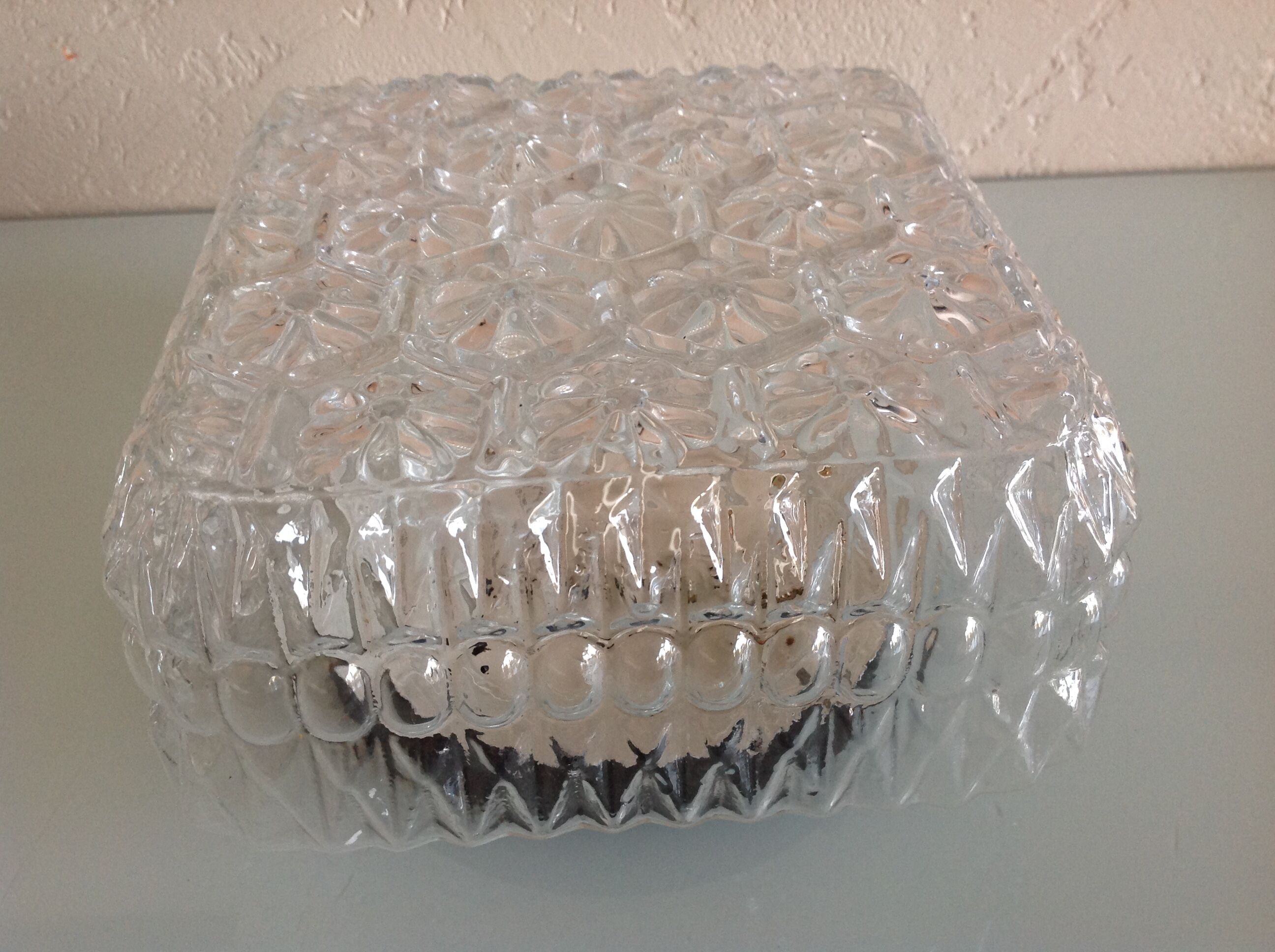 Structured /vintage square glass ceiling lamp 60s-70s