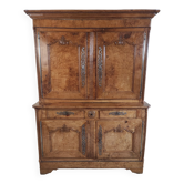 19th century two-body elm burl sideboard