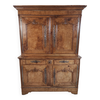 19th century two-body elm burl sideboard