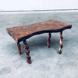 Brutalist Style Handcrafted Oak and Grape Wood Side Table, 1950s