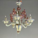 Venetian chandelier, in blue and red Murano glass, five light arms, circa 1950