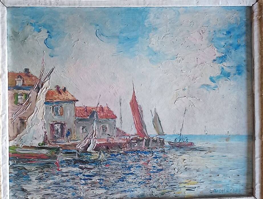 Louis Bessinger (1899-1978) - Oil on panel - view of a port - 48 x 37 cm