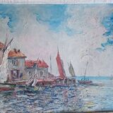 Louis Bessinger (1899-1978) - Oil on panel - view of a port - 48 x 37 cm