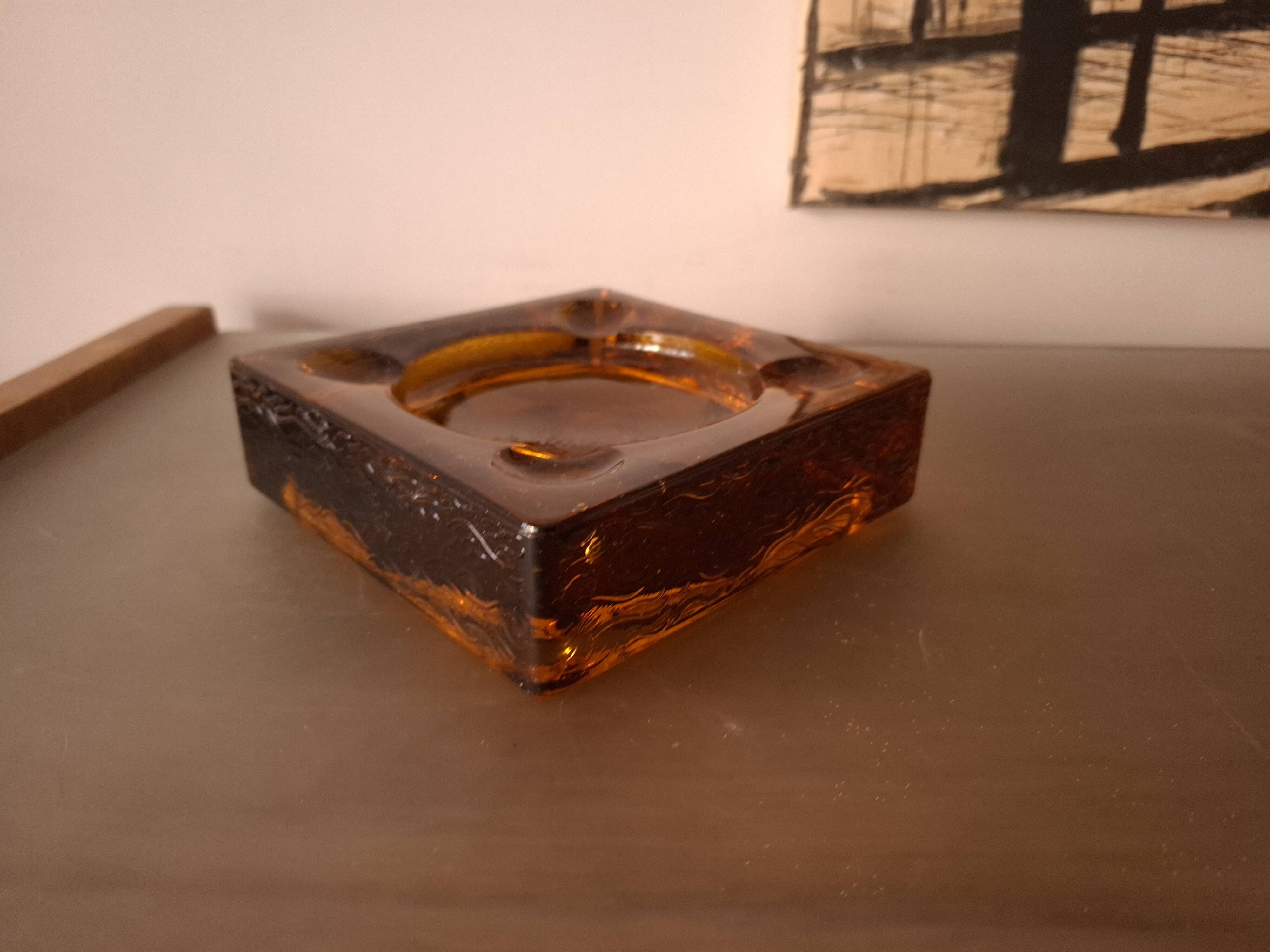Ashtray, blown glass pocket emptying tray vintage 70's