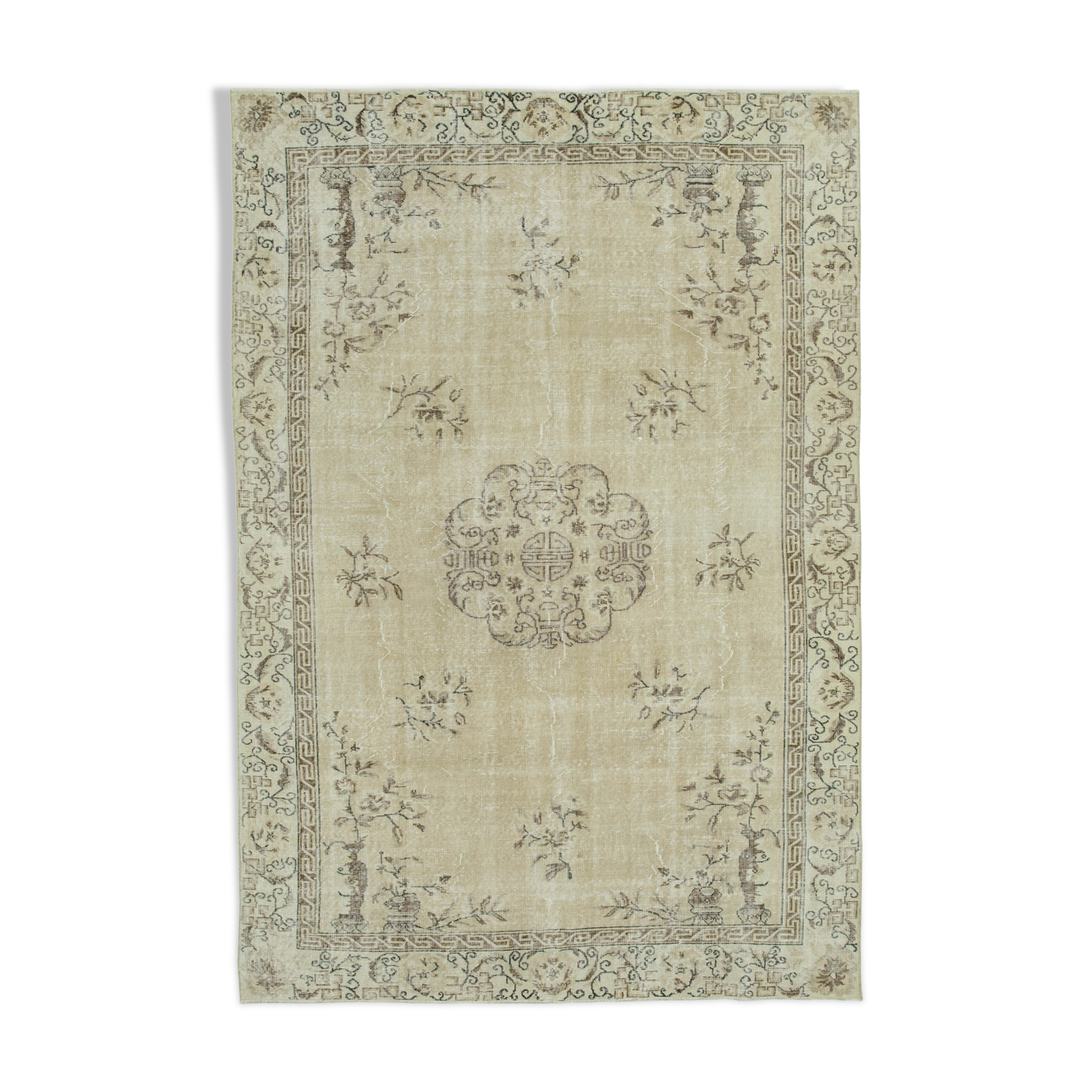 Handwoven Vintage Anatolian Beige Rug 208 cm x 298 cm