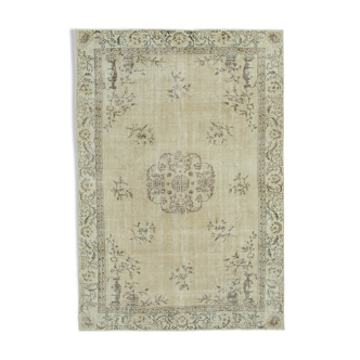 Tapis beige anatolien vintage tissé à la main 208 cm x 298 cm