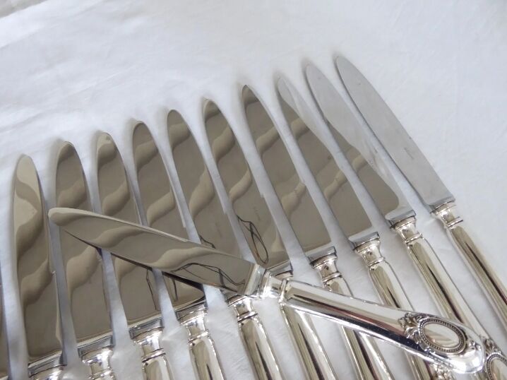 Set of 12 table knives in silver metal