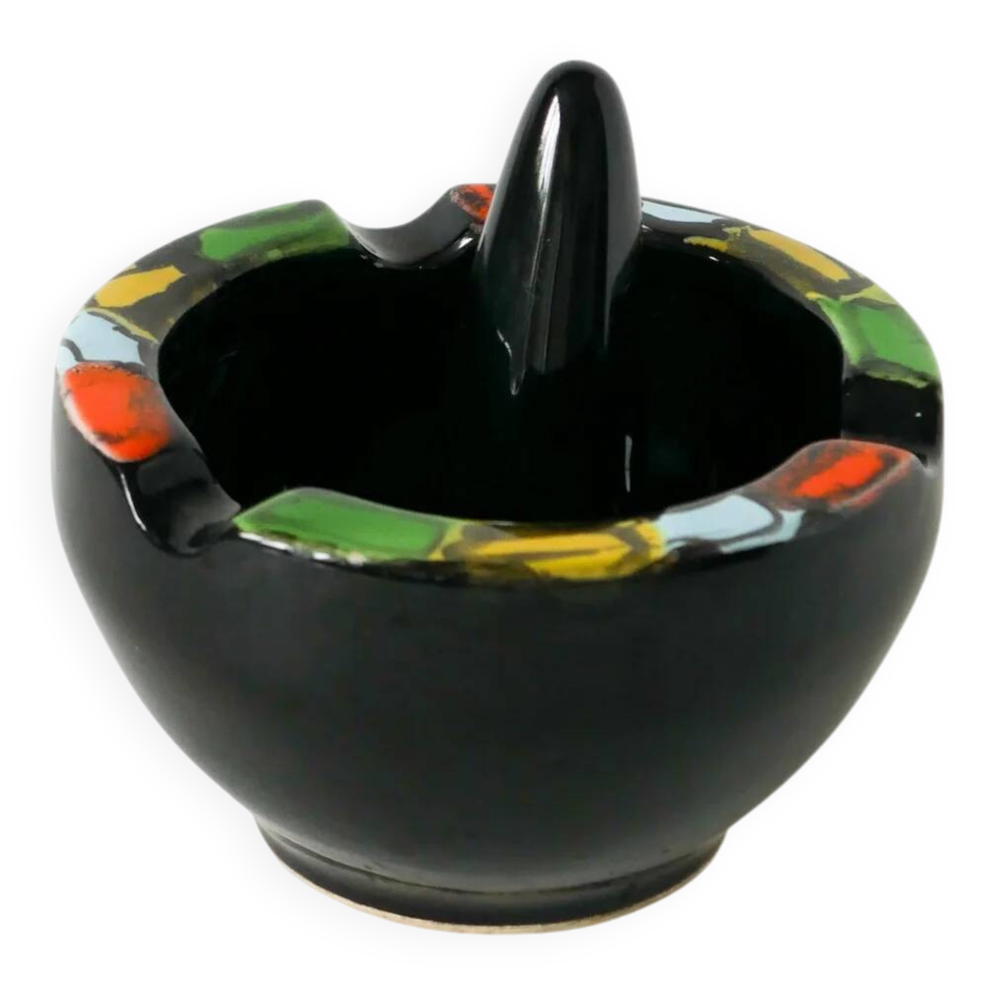 Large ceramic mortar, black & multicoloured, 1960