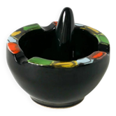Large ceramic mortar, black & multicoloured, 1960