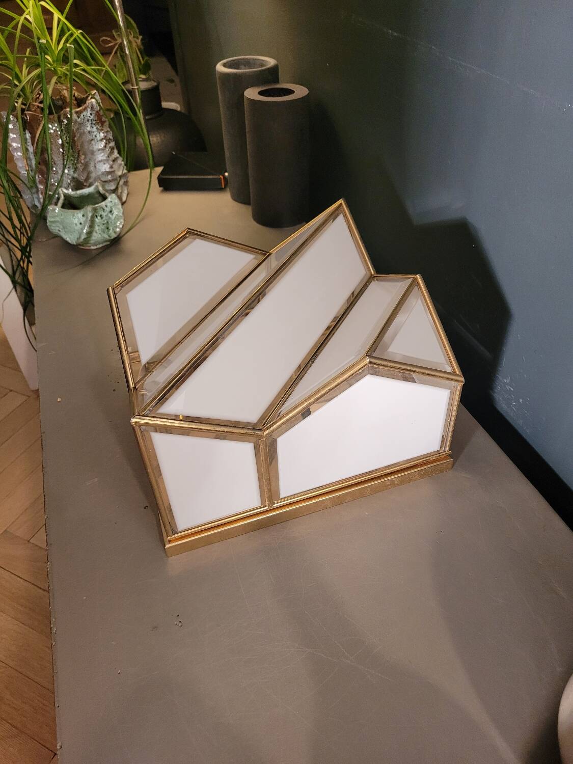 Italian ceiling light in glass and 24-carat gold plating.