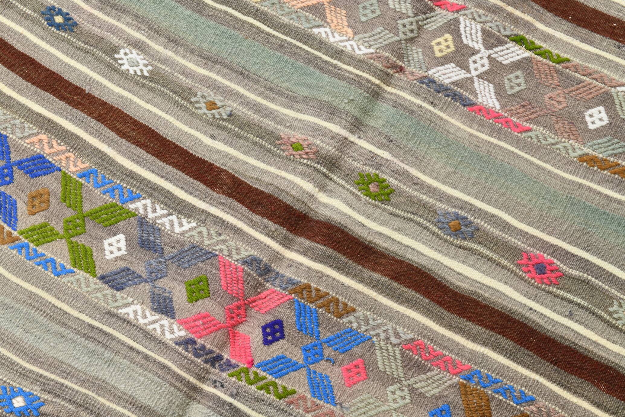 Grey & Brown Modern Mid Century Vintage Kilim Rug, 147x218 Cm