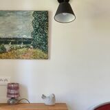 Oil on canvas landscape with 2 boats