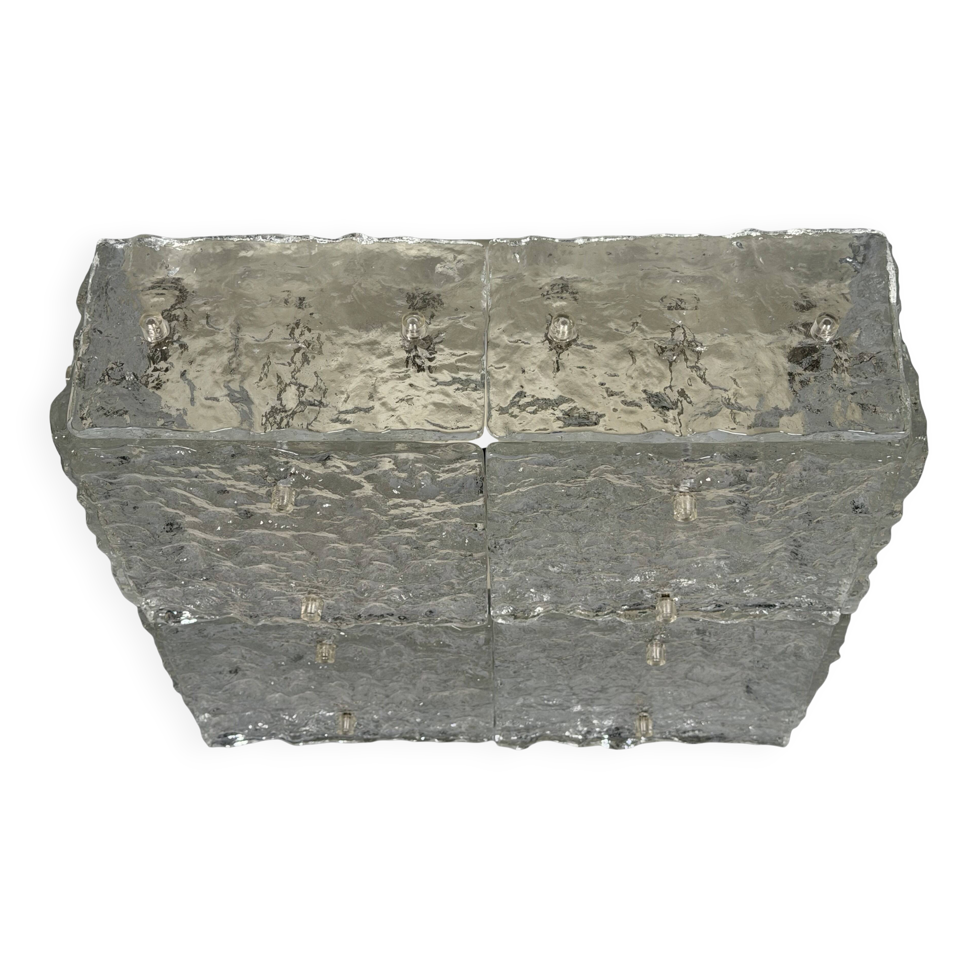 1960s 1970s Ice Glass Flush Mount Plafoniere by Kalmar Franken KG Austria