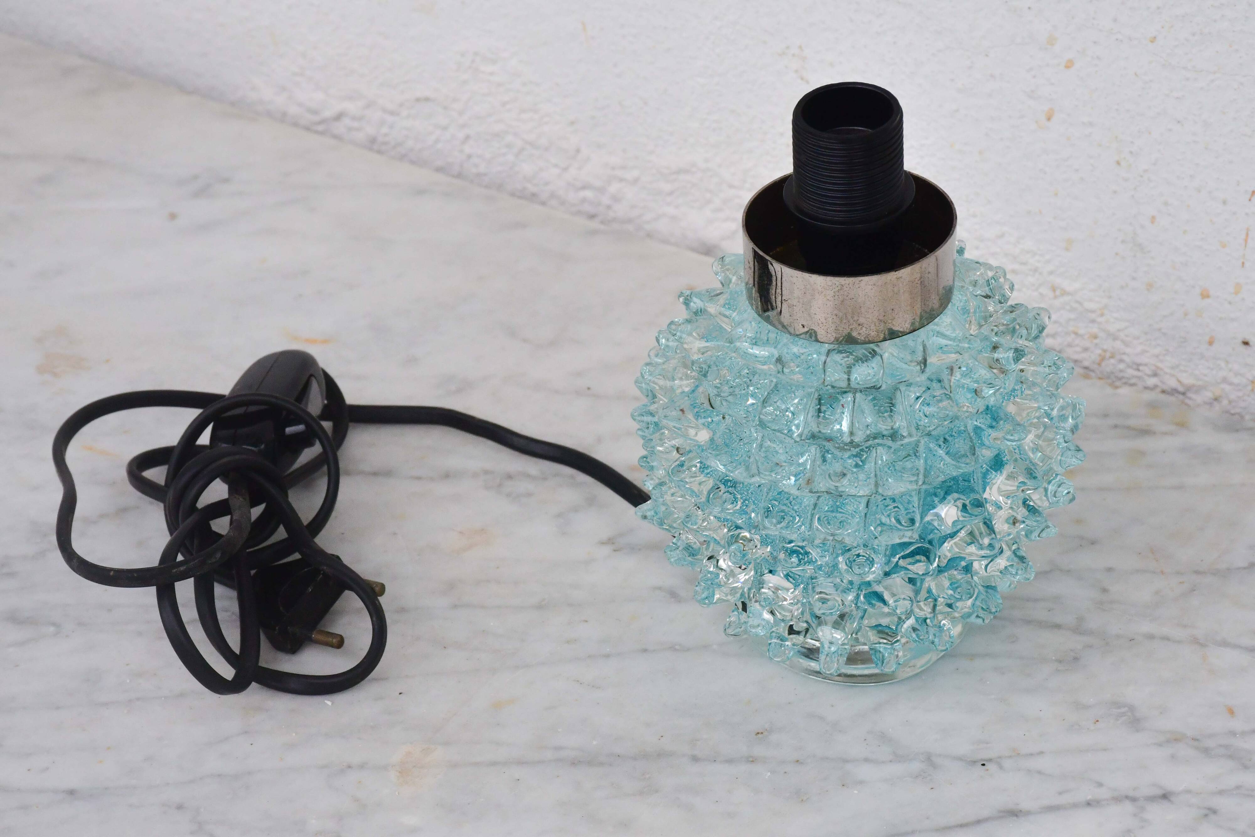 Rare blue table lamp in rostrato Murano glass vase for Barovier & Toso, 1950s