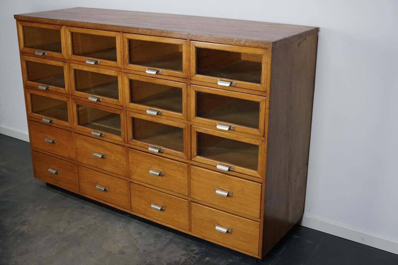 Vintage haberdashery furniture in beech and oak Netherlands 1950s
