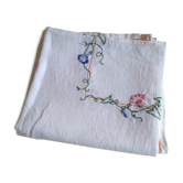 Antique linen tablecloth embroidered with flowers