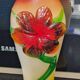 vintage vase glass gradient red yellow relief flower 22cm
