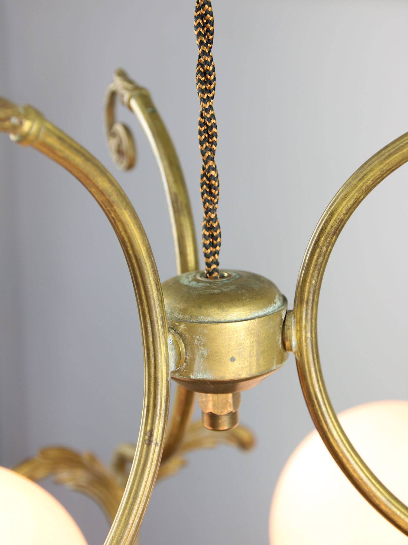 Antique Italian Brass and Opaline Chandelier