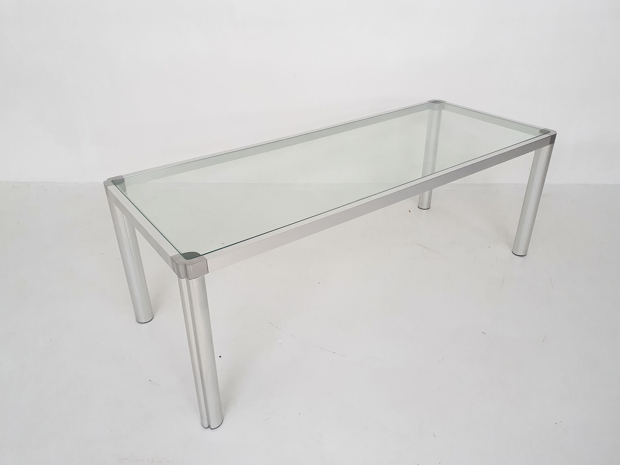 Glass and aluminum dining table by kho liang ie, the netherlands 1974