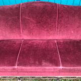 Red velvet sofa English style Chippendale 1950