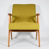 Fauteuil vintage polonais type 366 rénovation années 1960, moutarde