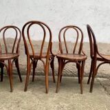 4 bistro chairs in curved wood N° 18 of the 1920s 1930s wooden seat