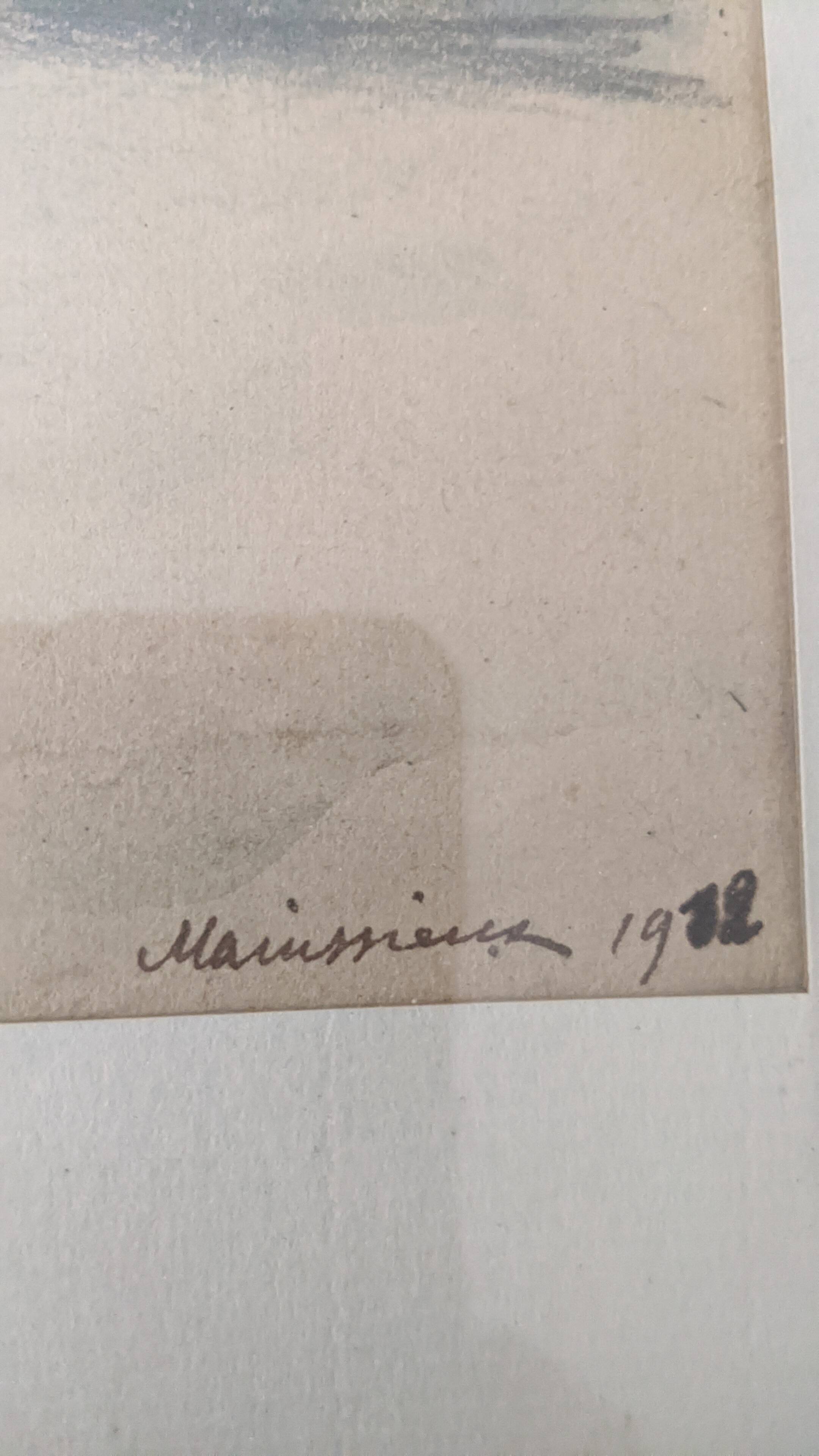 Watercolor landscape Voirons by Lucien Mainssieux 1932 framed in gold frame