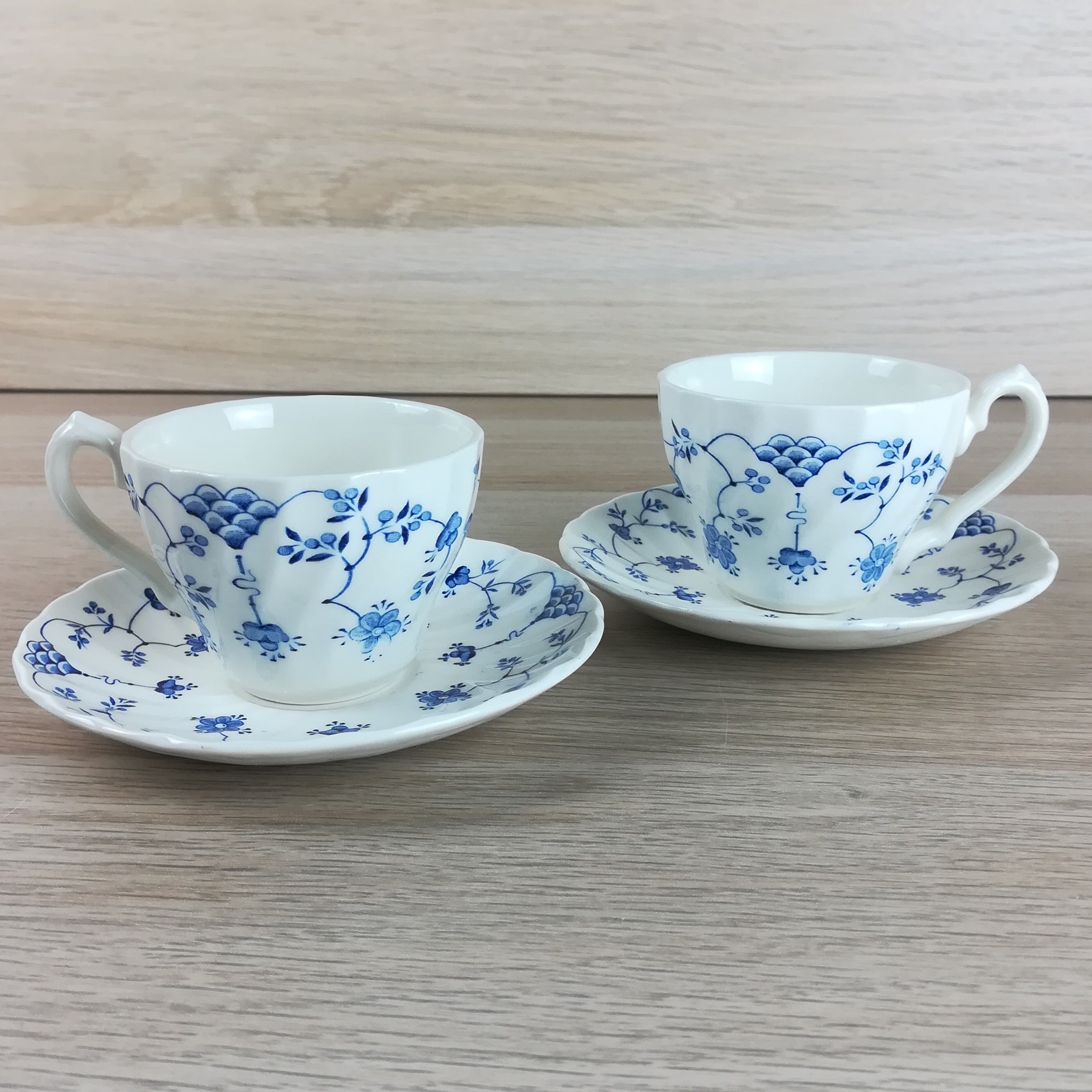 2 cups & saucers faience english