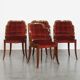 Set of 4 Art Deco Dining Chairs with Red Upholstery and Wooden Backs
