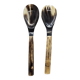 Serving cutlery set in buffalo horn and smooth bone handle