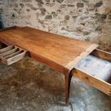 Old French farmhouse table – Rustic workshop table with 3 drawers