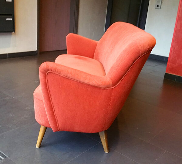 Canapé sofa Haricot vintage années 50/60 rouge