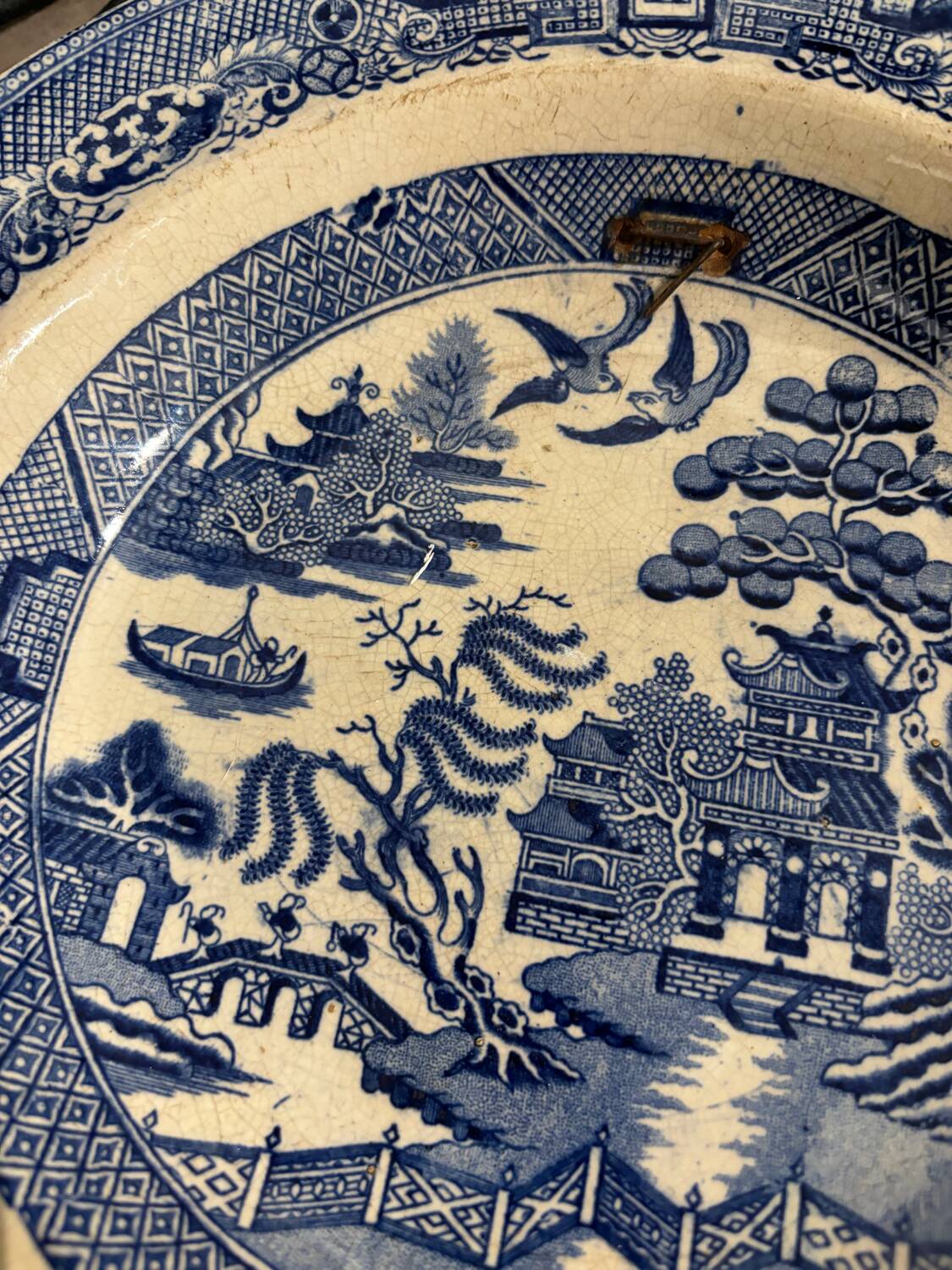 Antique Early Staffordshire Stone China Blue Willow Pattern Plate / Made in England