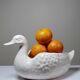 Cache pot/coupe canard en faïence craquelée beige vintage