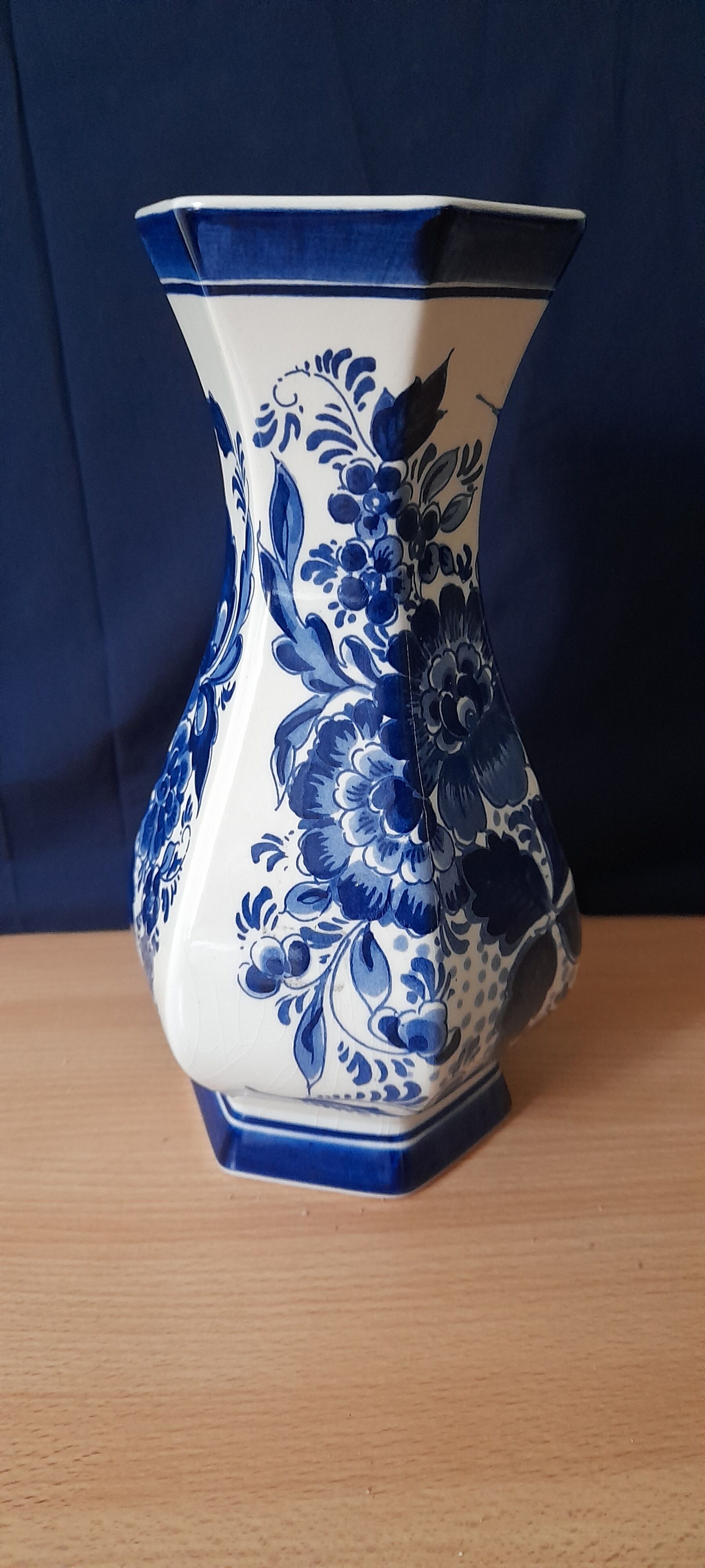 Hexagonal Delft Vase - Delft Blue, Handmade Holland