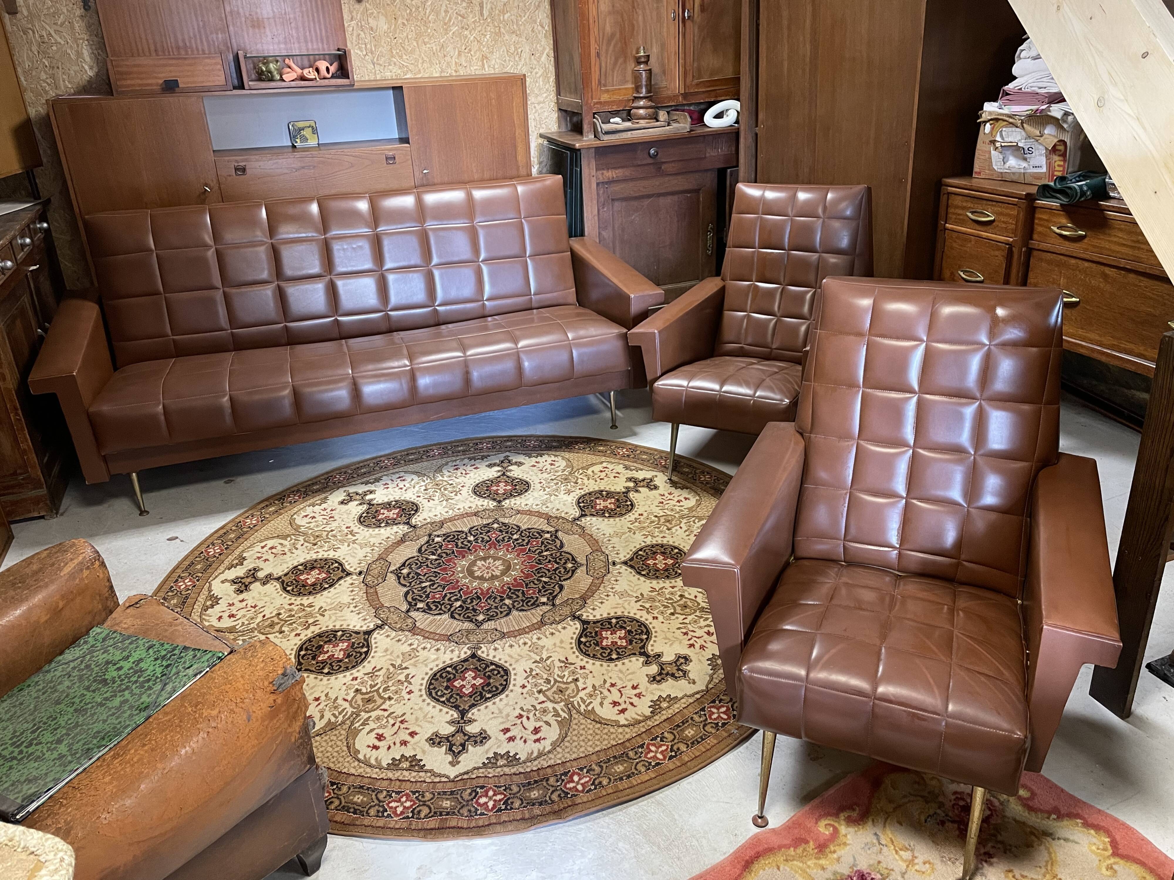 Set sofa daybed and armchair skaï vintage year 50