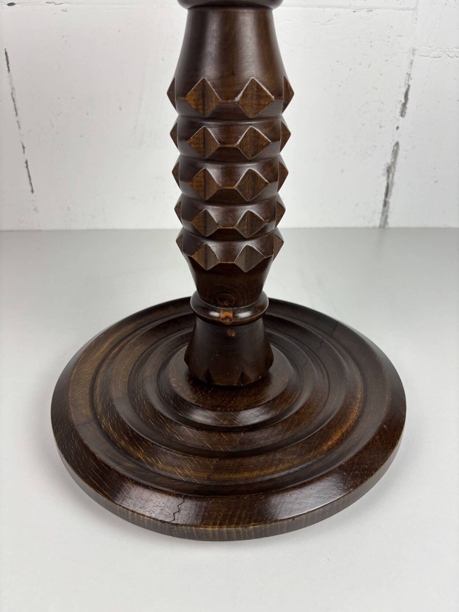 Low wood turned midcentury brutalist side table, style of Charles Dudouyt