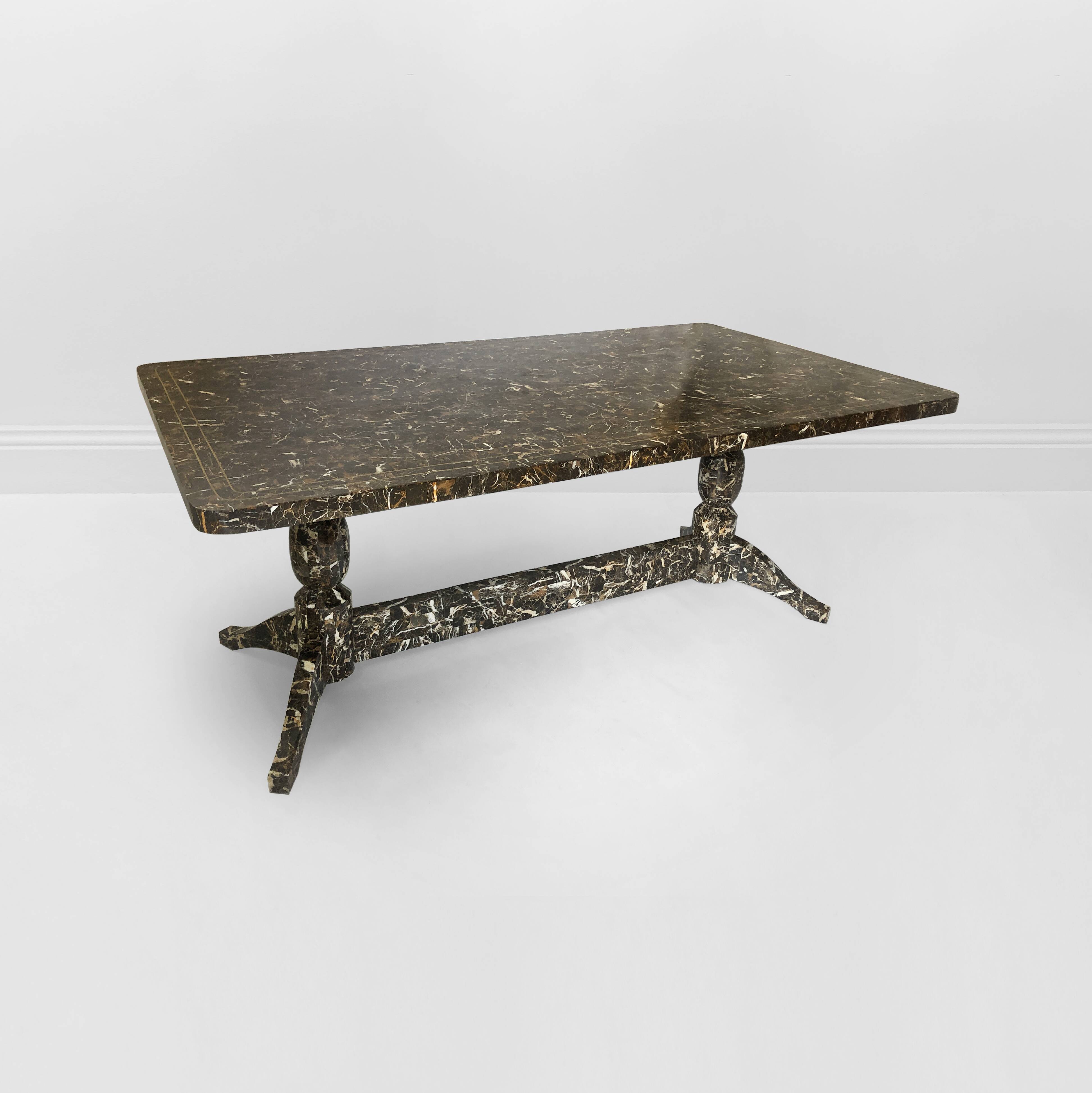 Maitland-Smith Tessellated Brown Marble Dining Table 1970s 1980s