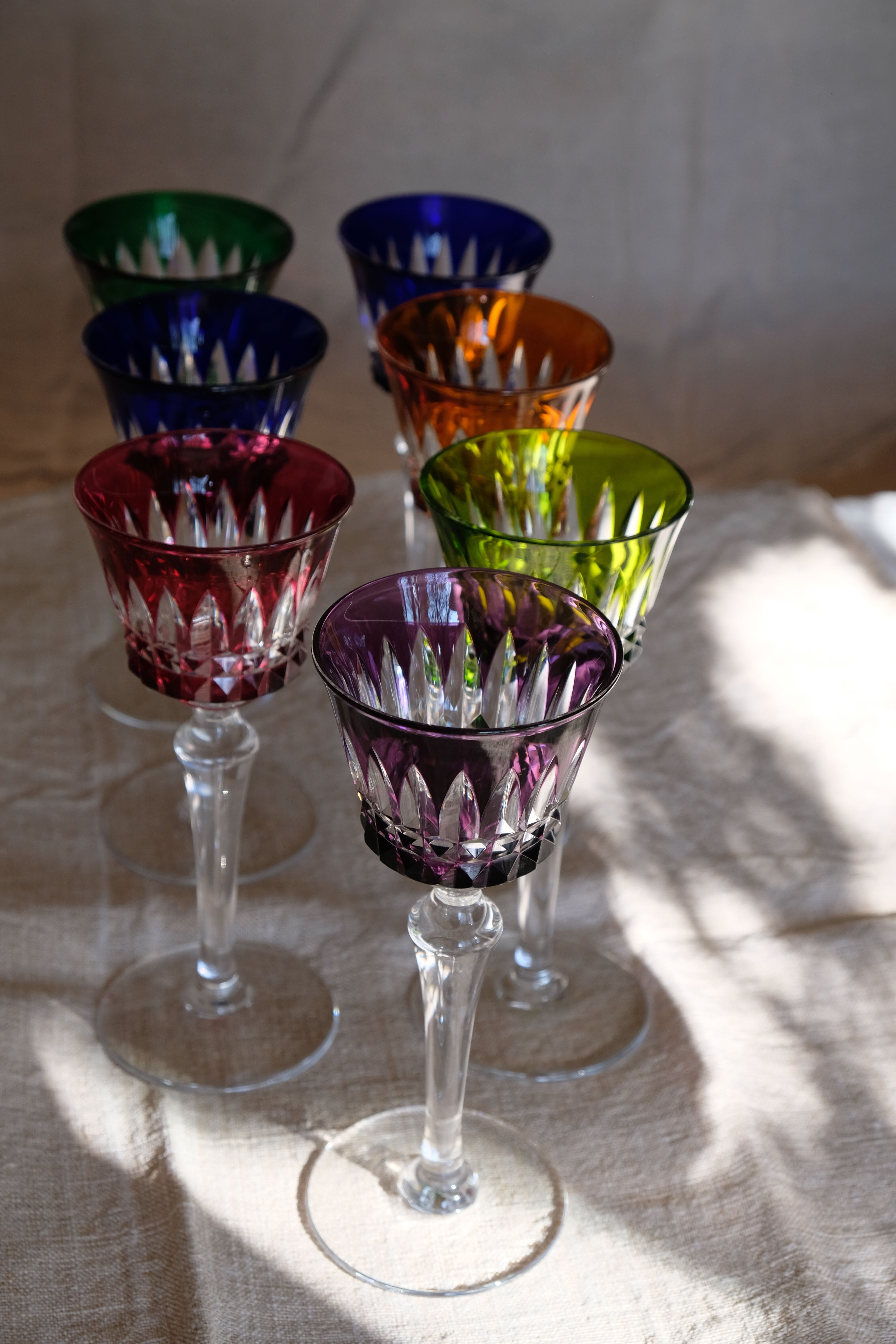 6 Baccarat glasses Piccadilly Model in colored crystal