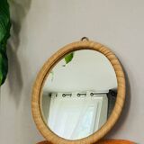 Vintage Round Rattan Wall Mirror 1990s