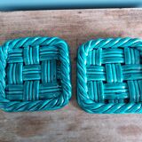 Emerald green braided slip trivet and bottle holder, knife holder