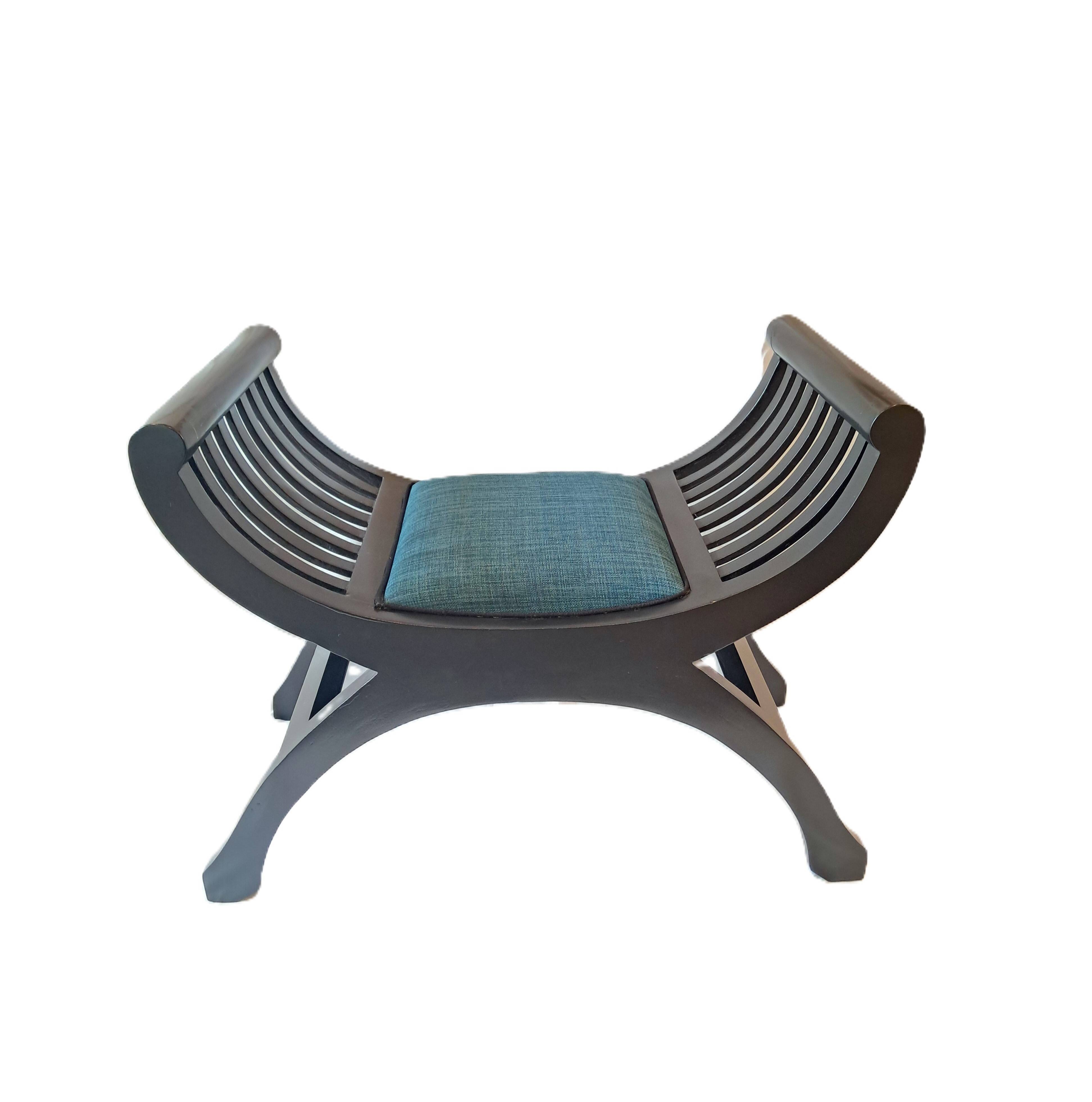 Tabouret Curule Vintage avec Assise Retapissée