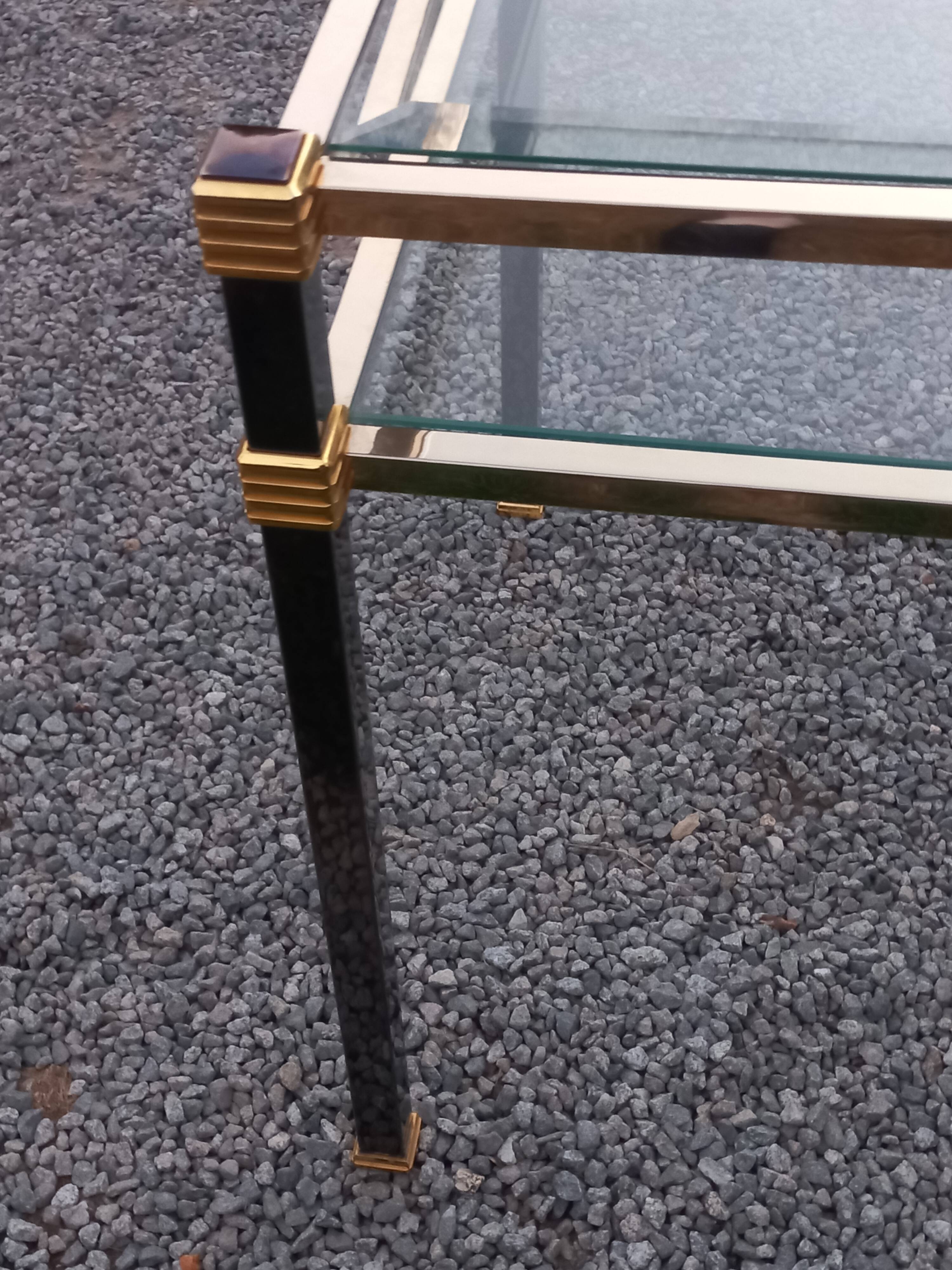 Golden and iridescent metal desk with a glass top from the 70s/80s.