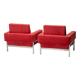 Red Kiushu armchairs by Saporiti characteristic of mid-20th century Italian modern design.